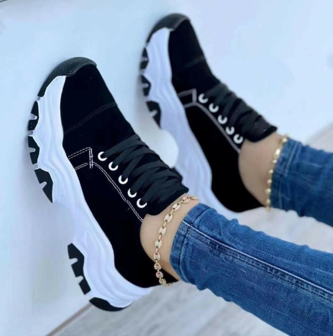 Platform Sport Flats Shoes Lace-up Sneaker Outdoor Walking Casual Shoes Women.