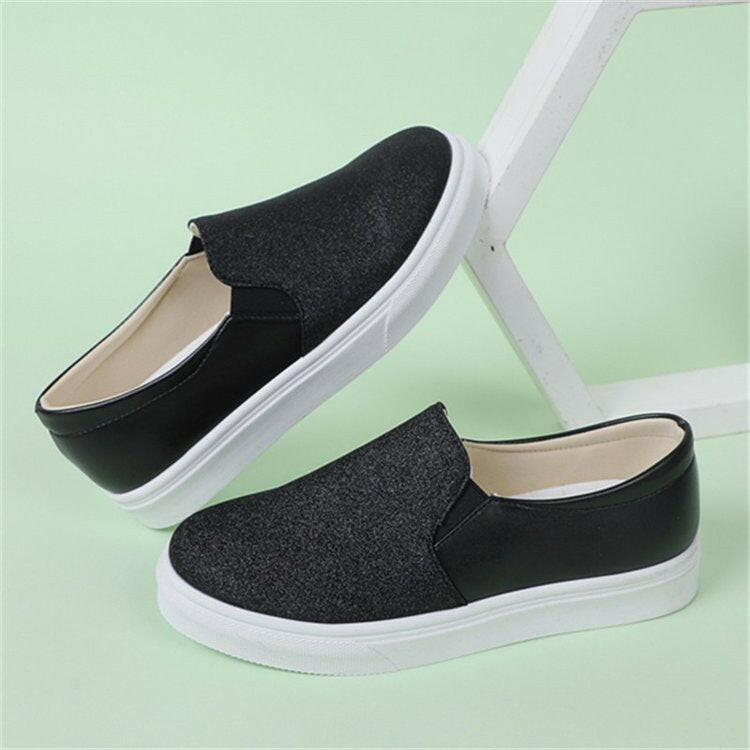 Round Toe Flat Shoes With Sequined Loafers Walking Shoes Women.