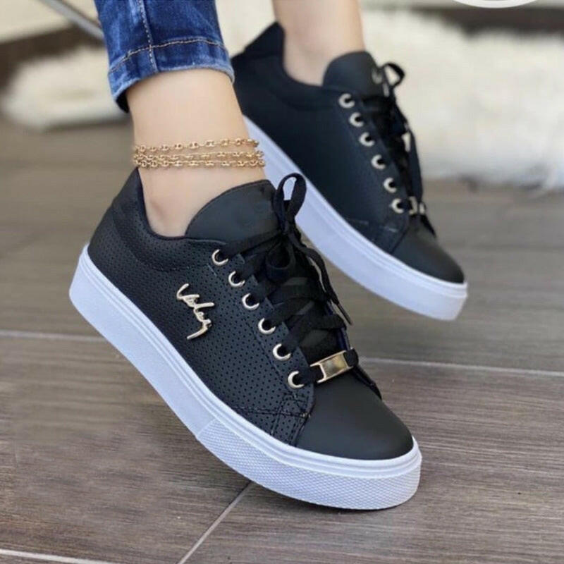 Women Flat Sneakers Breathable Lace-up Shoes For Girls.