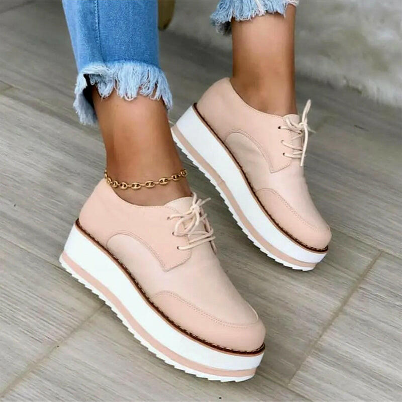 Lace-up Shoes Thick Bottom Checkerboard Design Flats Shoes Women.
