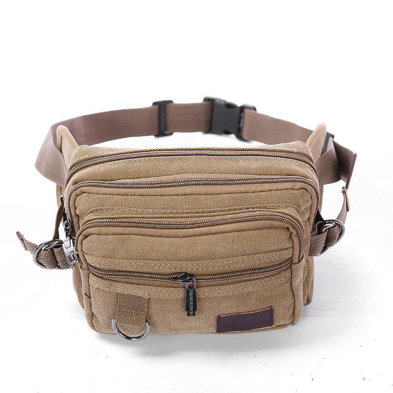 Canvas Fanny Pack With 4-Zipper Pockets Men Waist Bag Hip Bum Bag With Adjustable Strap For Outdoors Workout Traveling Casual Running Hiking Cycling.