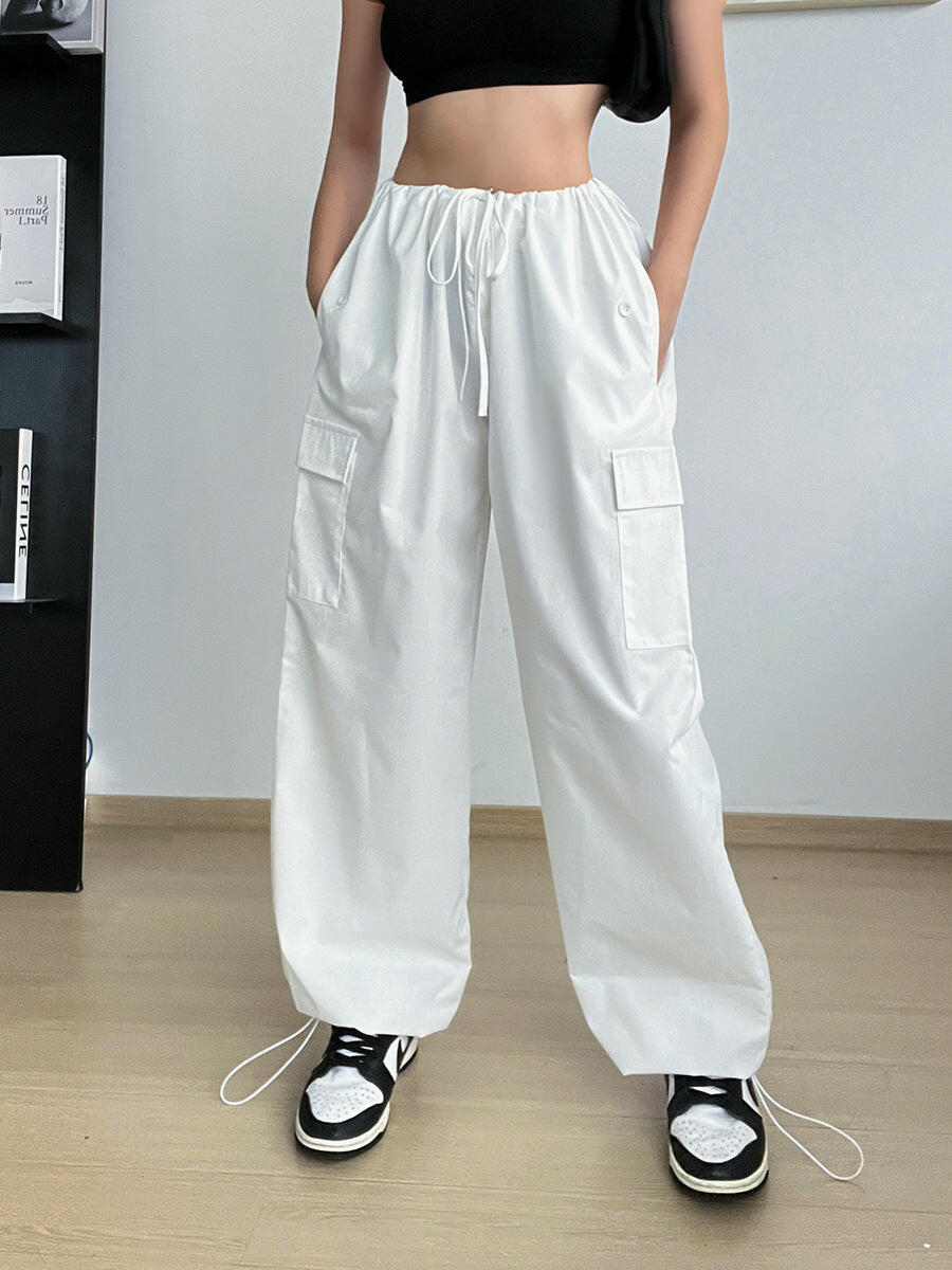Autumn High-waisted Casual Pants European And American Women's Wide Legs Loose Large Size String Straight Leg Cargo Pants.