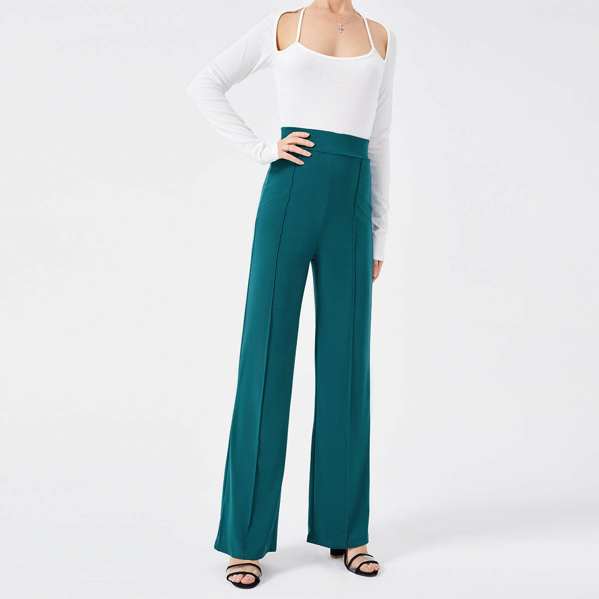 Solid Color Casual Pants Slim, High-waisted Bell Bottoms.