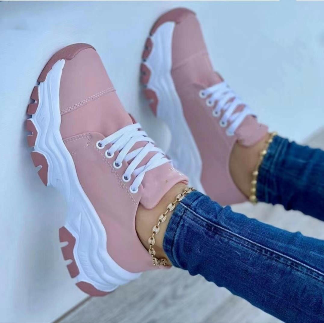Platform Sport Flats Shoes Lace-up Sneaker Outdoor Walking Casual Shoes Women.