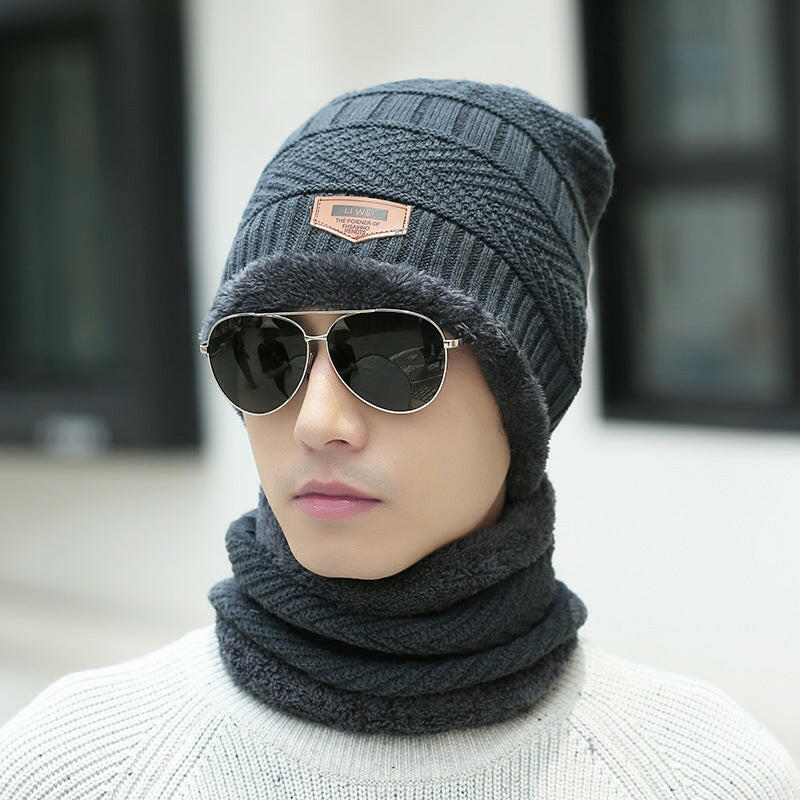Winter Beanie Hat Scarf Set Warm Knit Hat Thick Fleece Lined Winter Hat Neck Warmer For Men Women.