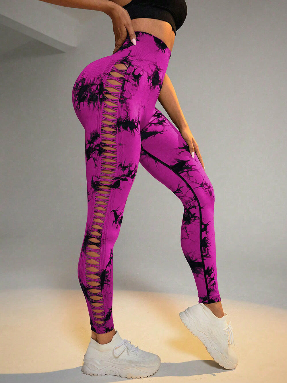 Hollow Tie Dye Printed Yoga Pants High Waist Butt Lift Seamless Sports Gym Fitness Leggings Slim Pants For Women Tight Trousers.