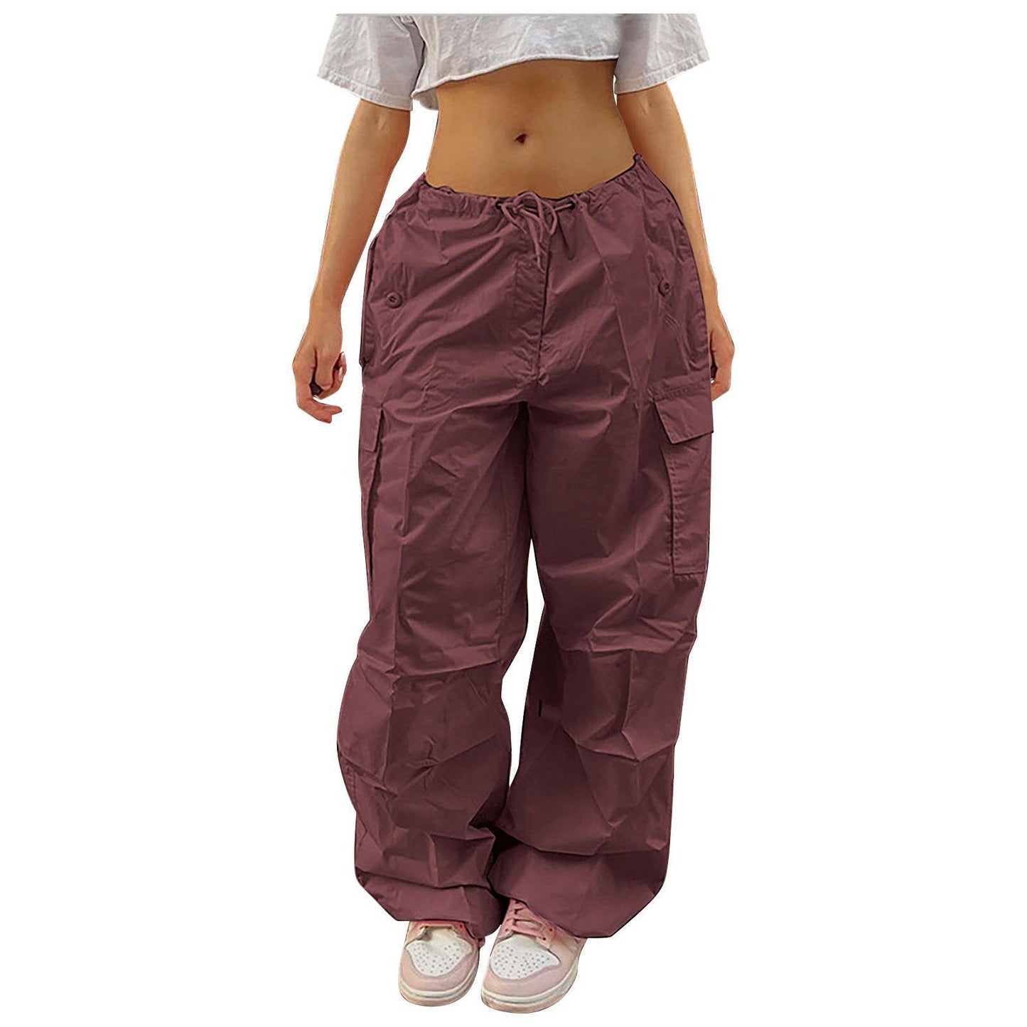 Casual Cargo Pants For Women Solid Color Drawstring Pocket Design Fashion Street Trousers Girls.