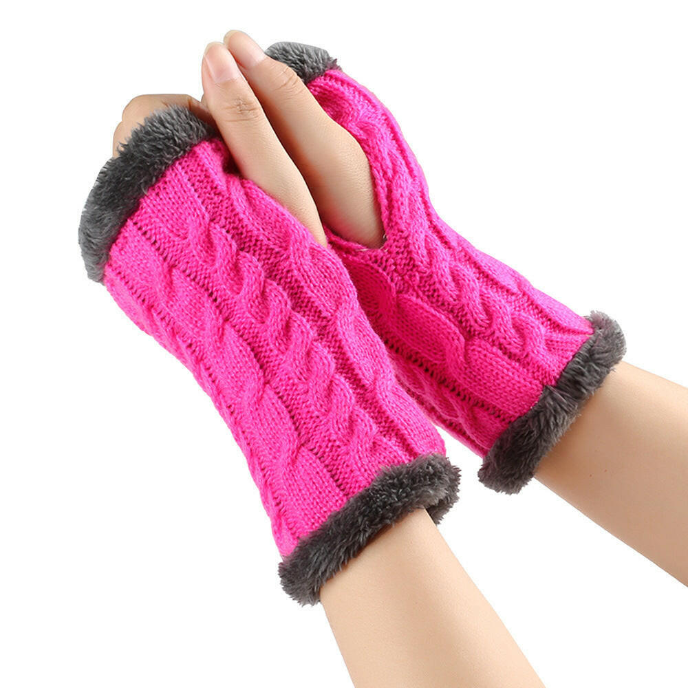 Winter Plush Gloves Twist Knitted Fingerless Fleece Gloves Women Warm Thickened Woolen Gloves.