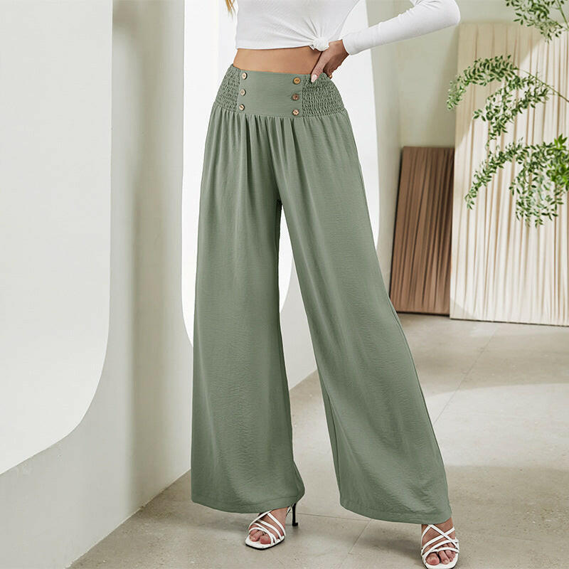 Fashion Straight Wide Leg Pants Elastic High Waist Casual Trousers For Women.
