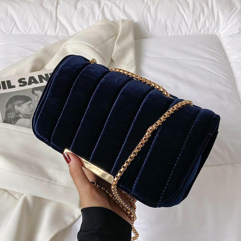 One Shoulder Velvet Chain Crossbody Bag.