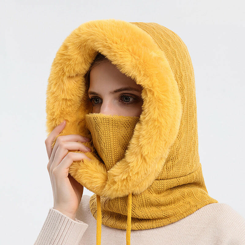 Winter Thick Plush Hat With Scarf Windproof Warm Knit Hats Hooded For Women.