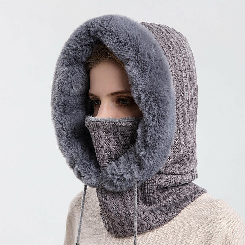 Winter Thick Plush Hat With Scarf Windproof Warm Knit Hats Hooded For Women.