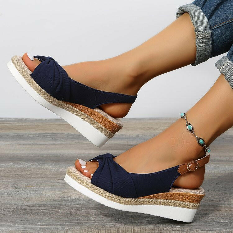 Bow Shoes Summer Peep Toe Platform Sandals Buckle Daily Casual Shoes.