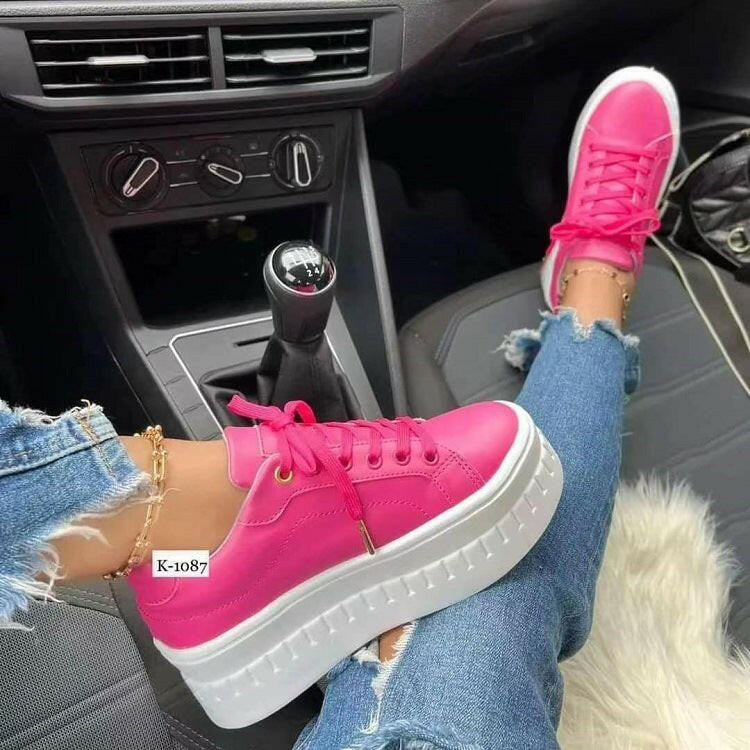 Chunky Heel Shoes Ankle Boots Lace-up Sneakers For Women.