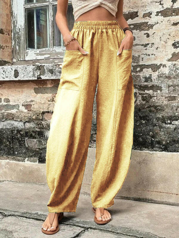 Women's Harem Pants With Pockets High Waisted Casual Beach Pants Loose Trousers Summer.
