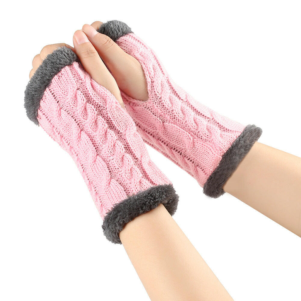 Winter Plush Gloves Twist Knitted Fingerless Fleece Gloves Women Warm Thickened Woolen Gloves.