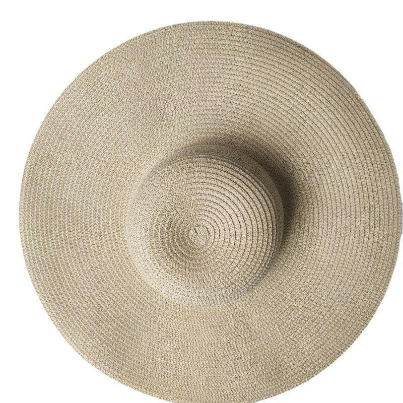 Light Board 14CM Big Brim Straw Hat Women's Sun-proof Beach Dome.