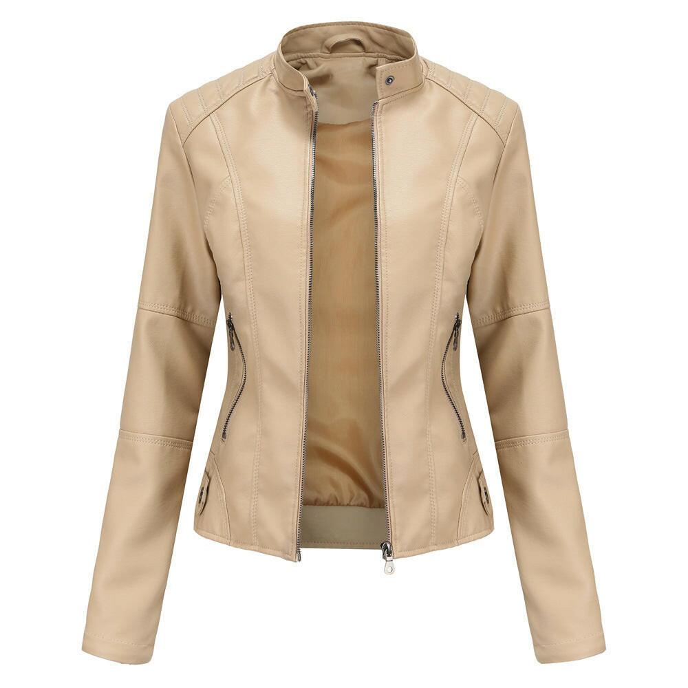 Thin Large Size Leather Clothing With Stand Collar Slim-fit Jacket Kashur Mart .
