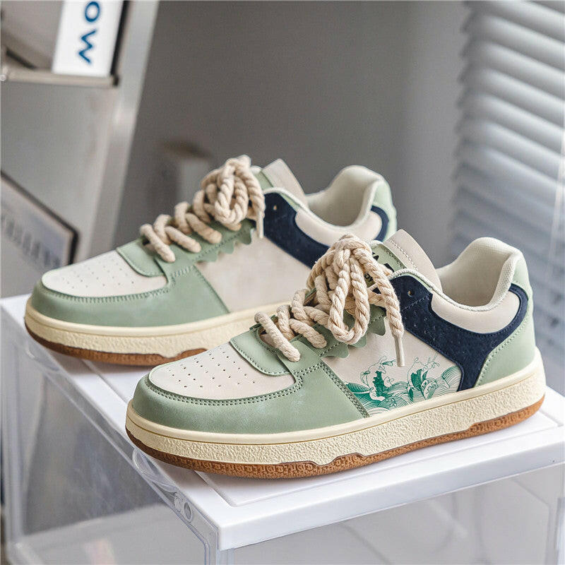 Lace-up Casual Shoes Men Soft Thick Sole Fashion Comfortable Breathable Flats Sneakers Student Platform Outdoor Walking Shoes.