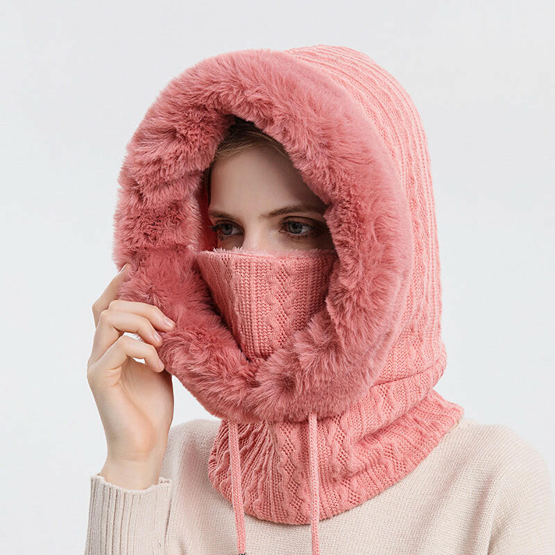 Winter Thick Plush Hat With Scarf Windproof Warm Knit Hats Hooded For Women.