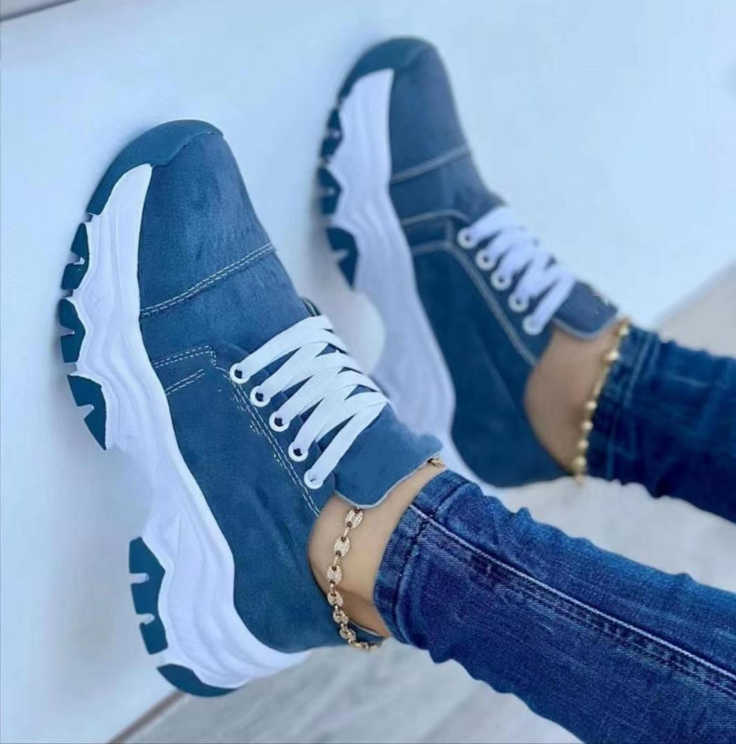 Platform Sport Flats Shoes Lace-up Sneaker Outdoor Walking Casual Shoes Women.