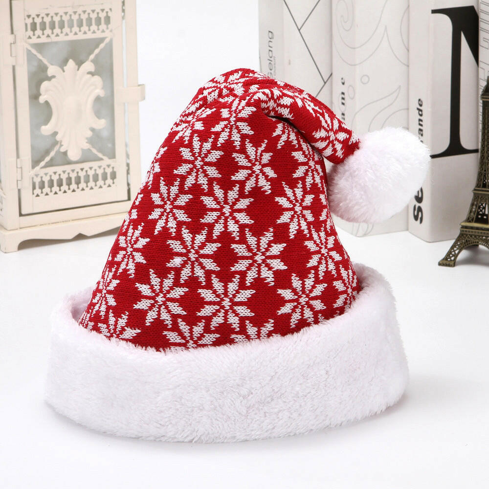 Snowflake Deer Knitted Wool Flannel Christmas Hat.