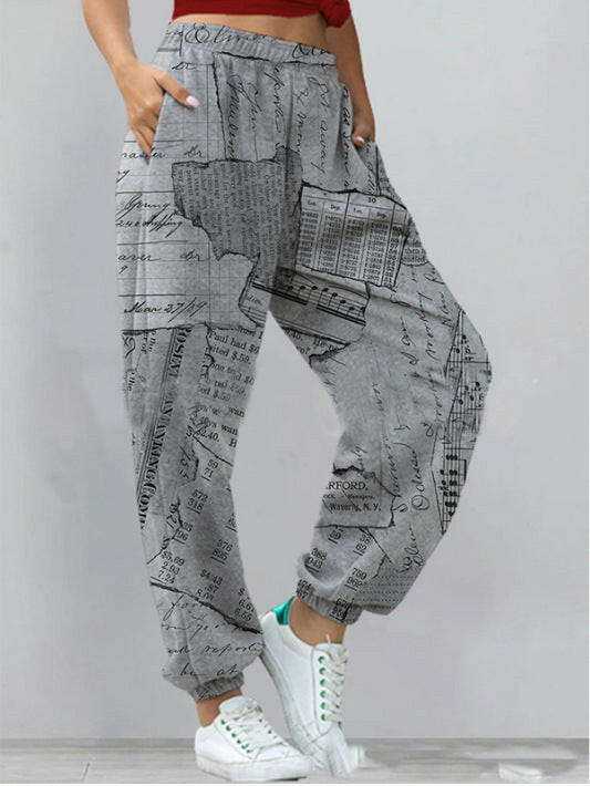 Women's Harem Pants Print Yoga Boho Sports Trousers With Pockets.