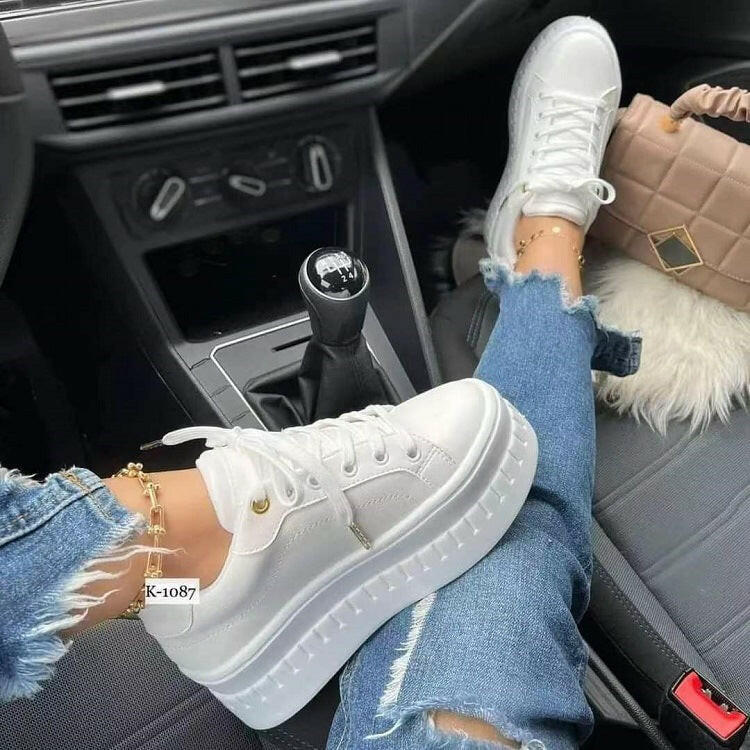Chunky Heel Shoes Ankle Boots Lace-up Sneakers For Women.