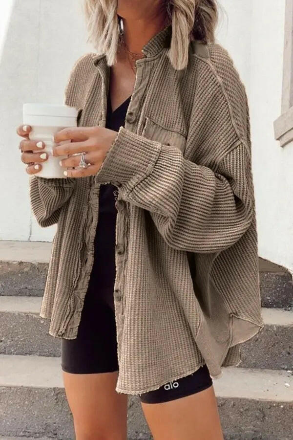 Button Shirt Jacket Women Lapel Long Sleeve Blouse Fashion Jacket Tops.