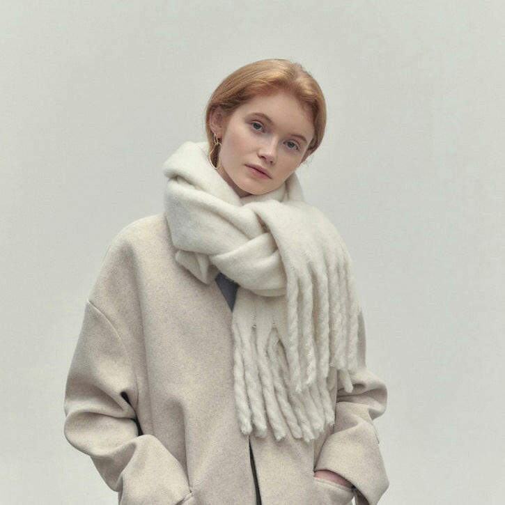 Winter Solid Color Scarf With Tassel Ins Style Fashion Versatile Warm Soft Long Scarf Women's Shawl.