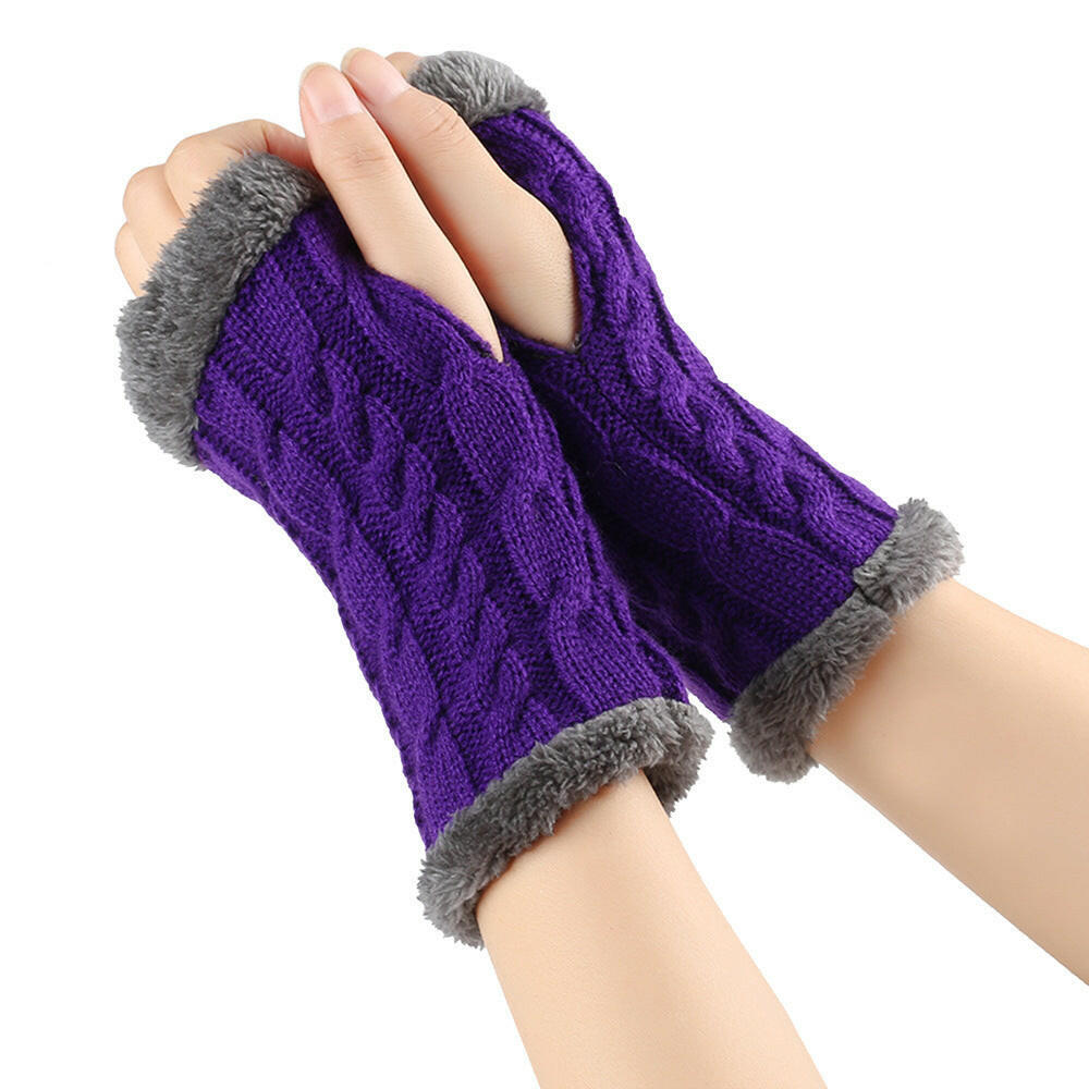 Winter Plush Gloves Twist Knitted Fingerless Fleece Gloves Women Warm Thickened Woolen Gloves.