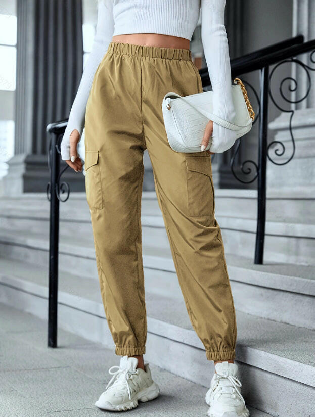 New Cargo Pants Fashion Casual Multi-pocket Elastic Waist Pencil Pants For Women.