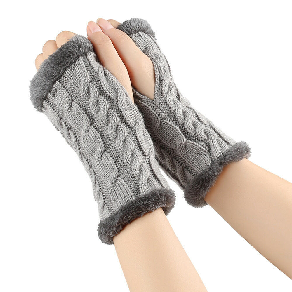 Winter Plush Gloves Twist Knitted Fingerless Fleece Gloves Women Warm Thickened Woolen Gloves.
