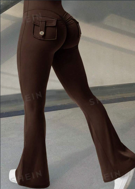 Yoga Fitness Flared Pants With Pockets Ins Fashion Slim High Waist Sports Trousers Scrunch Butt Booty Workout Lifting Leggings.