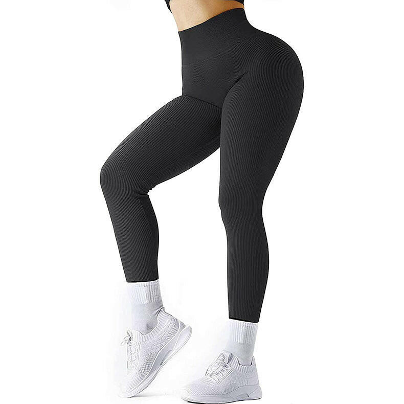 High Waist Seamless Leggings Threaded Knitted Fitness Pants Solid Women's Slimming Sports Yoga Pants Elastic Running Sport Leggings.