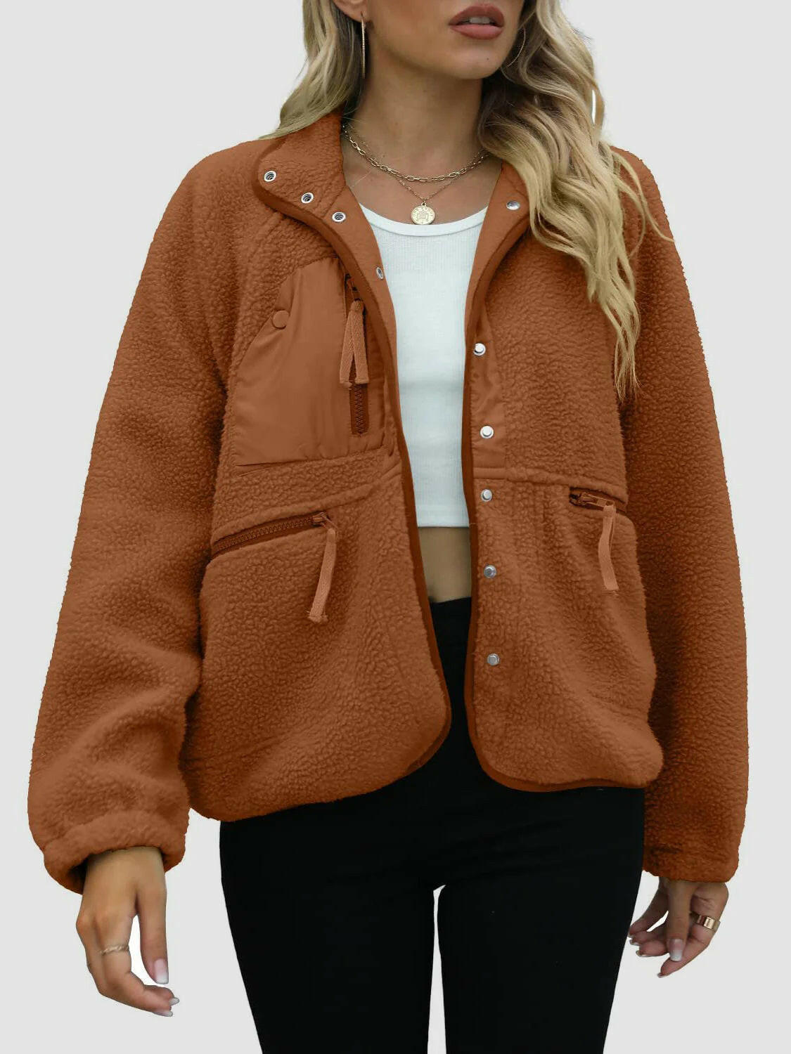 Short Cardigan Plush Jacket Lamb Wool Coat.