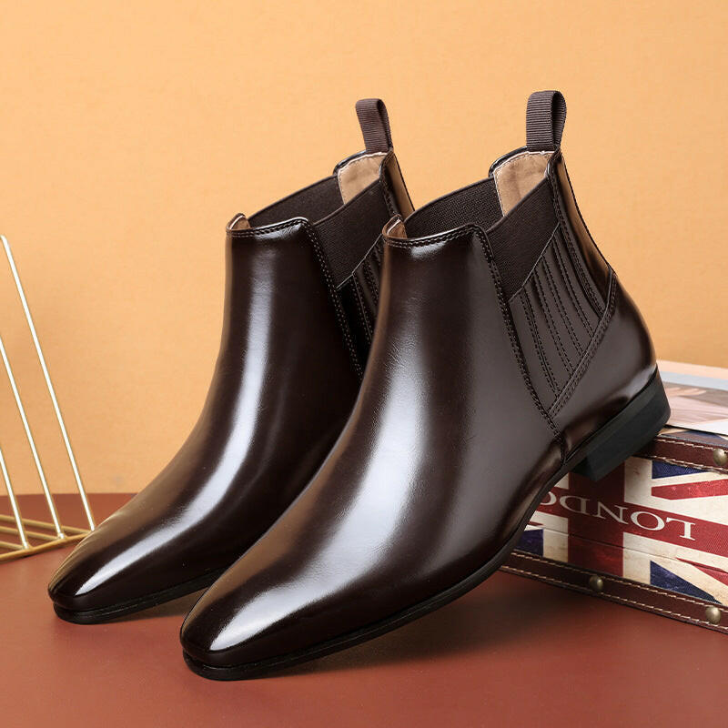 Pointed Toe Chelsea-style Boots For Men Fashion British Style Square Heel Business Formal Leather Shoes Kashur Mart .