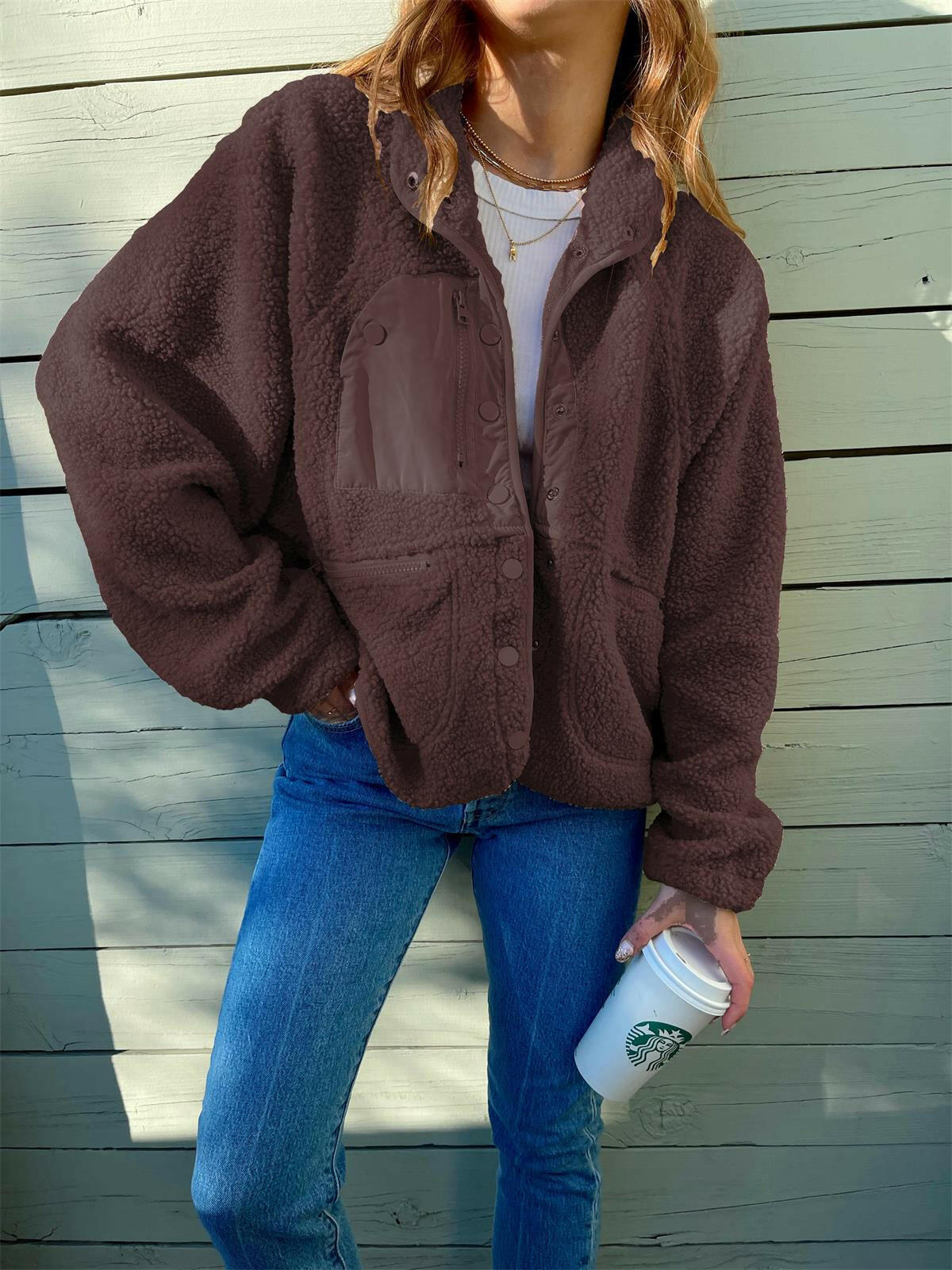 Short Cardigan Plush Jacket Lamb Wool Coat.