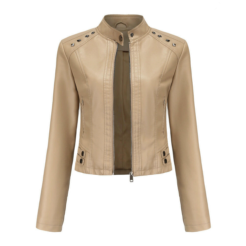 Studded Leather Women Short Jacket Long Sleeves Kashur Mart .