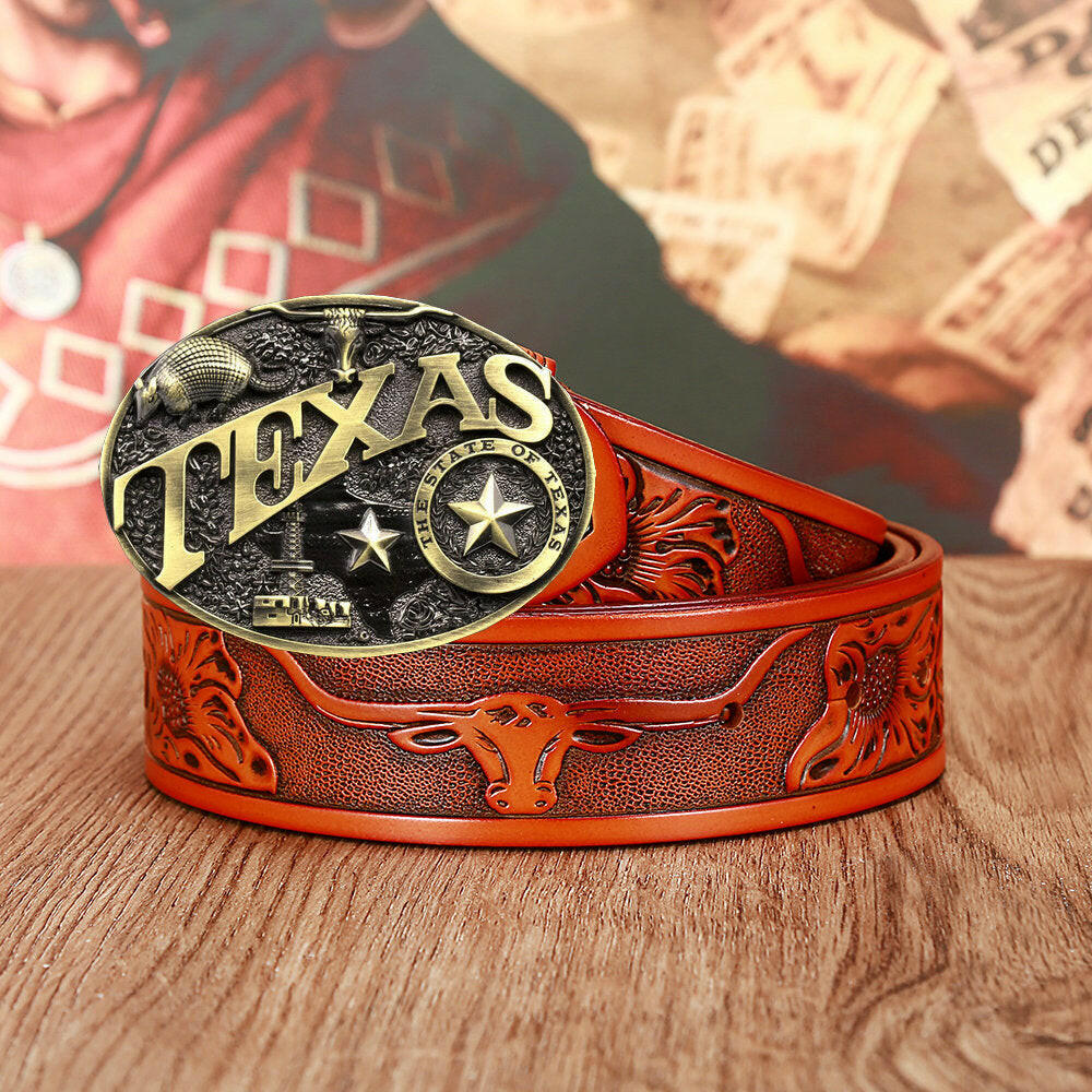 Men's And Women's Fashion Texas Cow Head Belts.