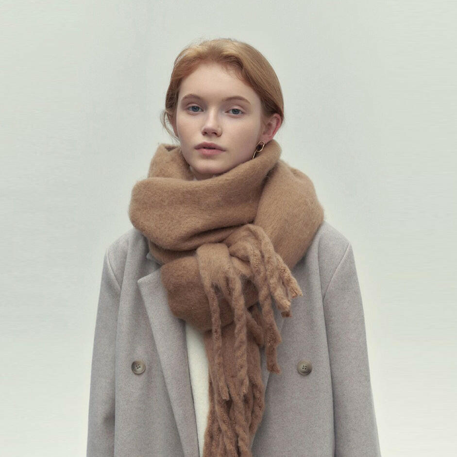 Winter Solid Color Scarf With Tassel Ins Style Fashion Versatile Warm Soft Long Scarf Women's Shawl.