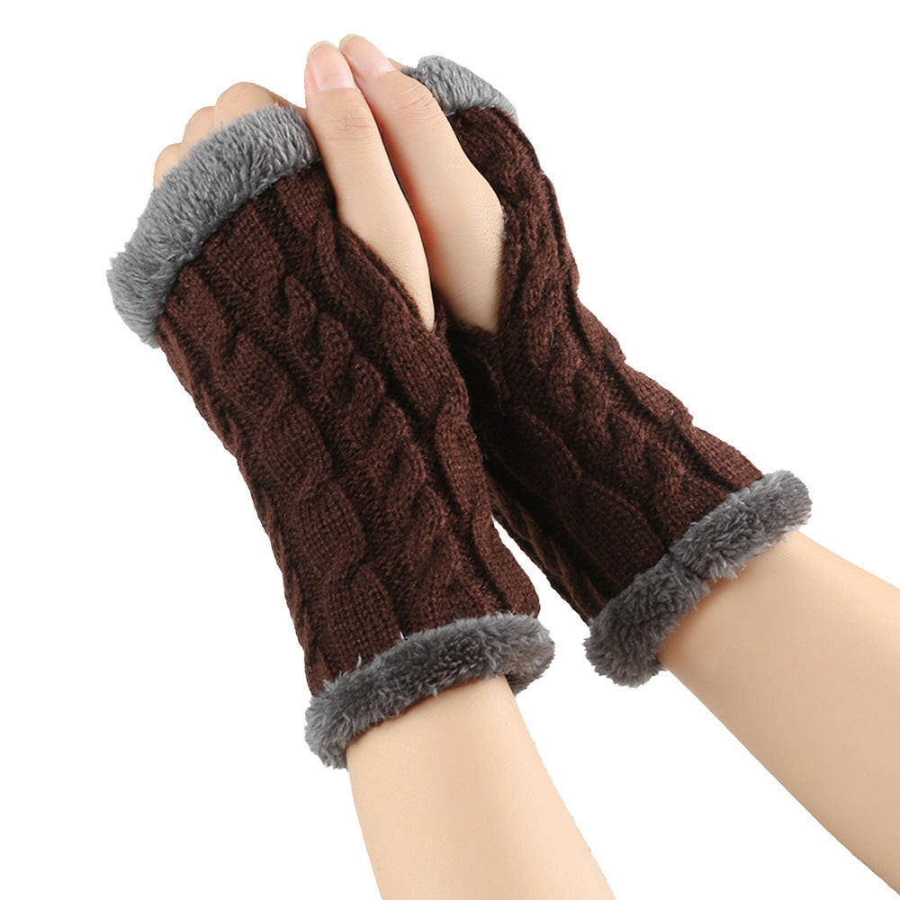 Winter Plush Gloves Twist Knitted Fingerless Fleece Gloves Women Warm Thickened Woolen Gloves.