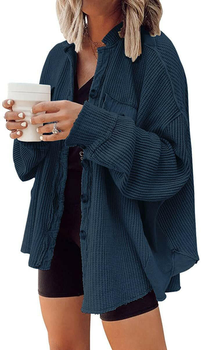 Button Shirt Jacket Women Lapel Long Sleeve Blouse Fashion Jacket Tops.