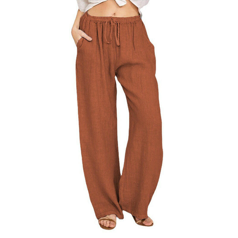 Soft Casual Drawstring Tie Trousers Summer Elastic Waist Loose Jogger Pants With Pockets.