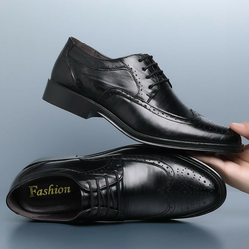 Block Carved Casual Leather Shoes For Men.