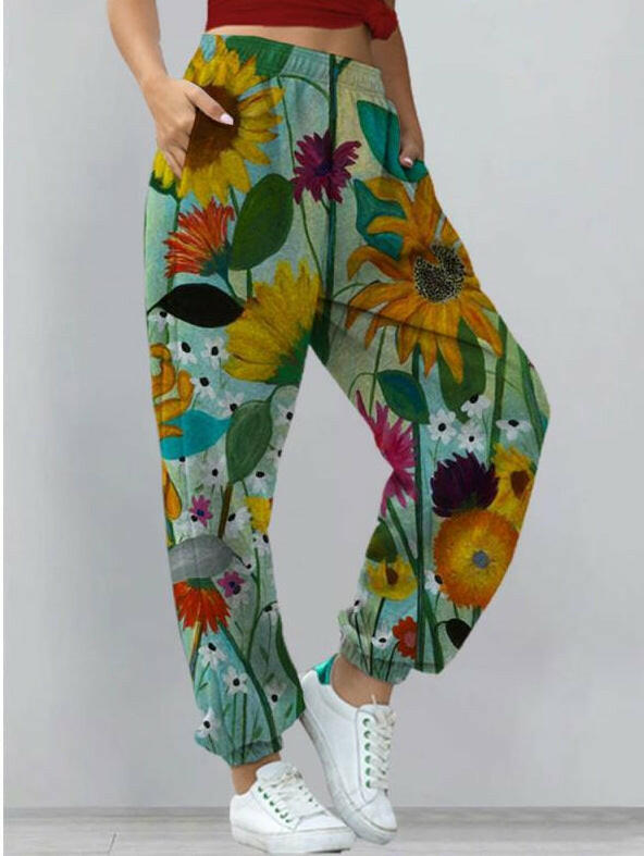 Women's Harem Pants Print Yoga Boho Sports Trousers With Pockets.