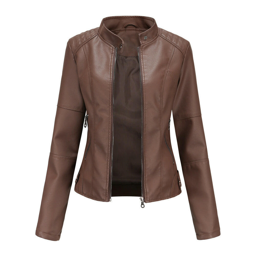 Thin Large Size Leather Clothing With Stand Collar Slim-fit Jacket Kashur Mart .