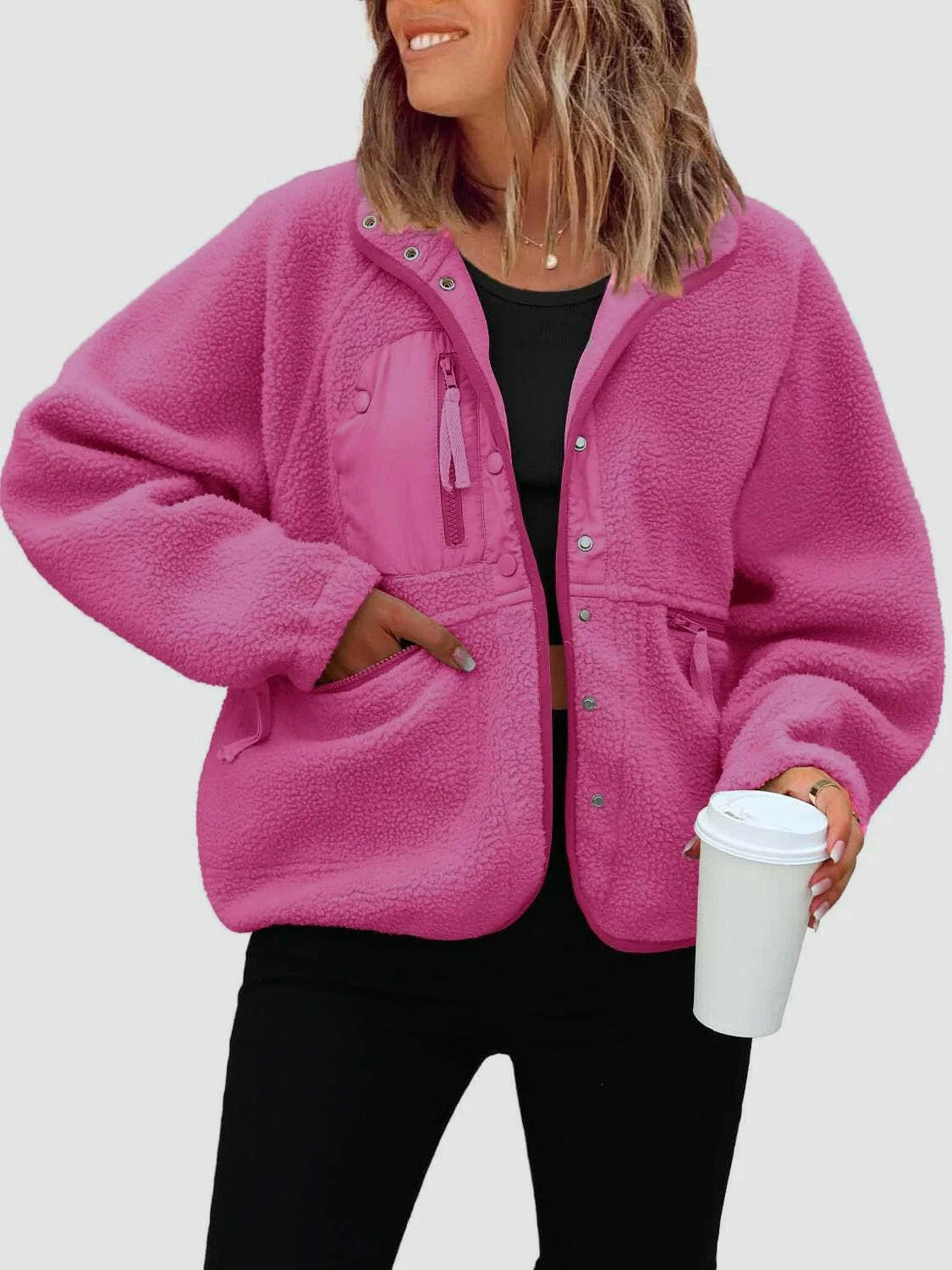 Short Cardigan Plush Jacket Lamb Wool Coat.