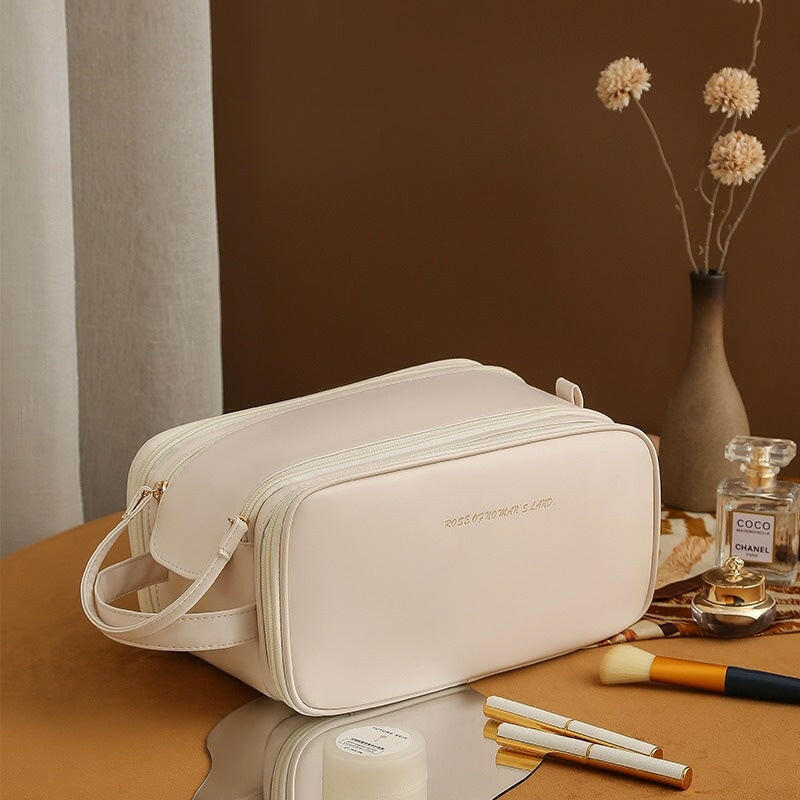 Three-layer Double Zipper U-shaped Design Cosmetic Bag Fashion High Capacity Make Up Bags Portable Pu Leather Storage Bag For Skin Care Products Kashur Mart .