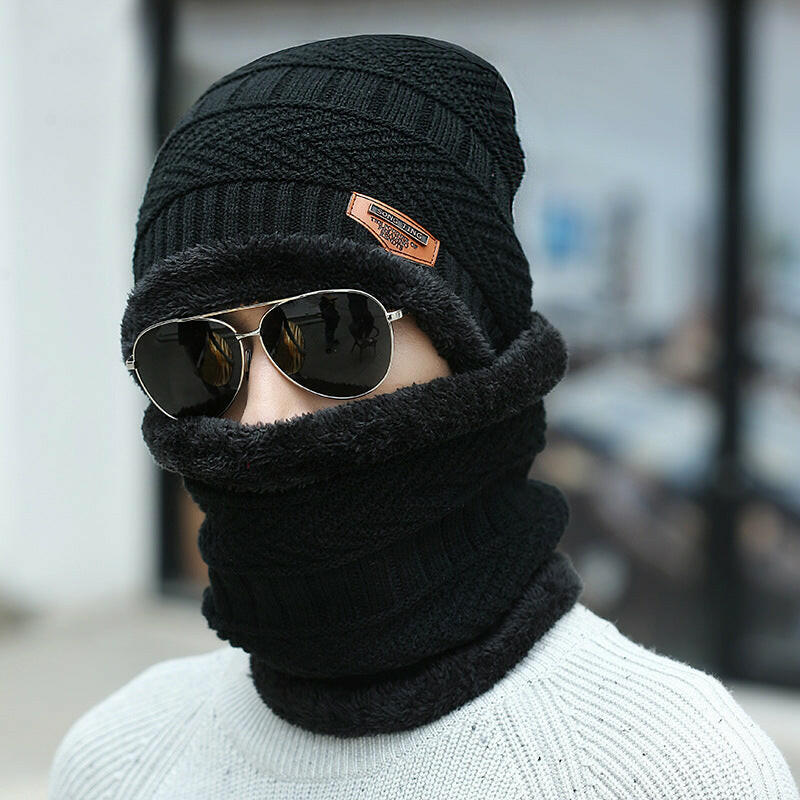 Winter Beanie Hat Scarf Set Warm Knit Hat Thick Fleece Lined Winter Hat Neck Warmer For Men Women.